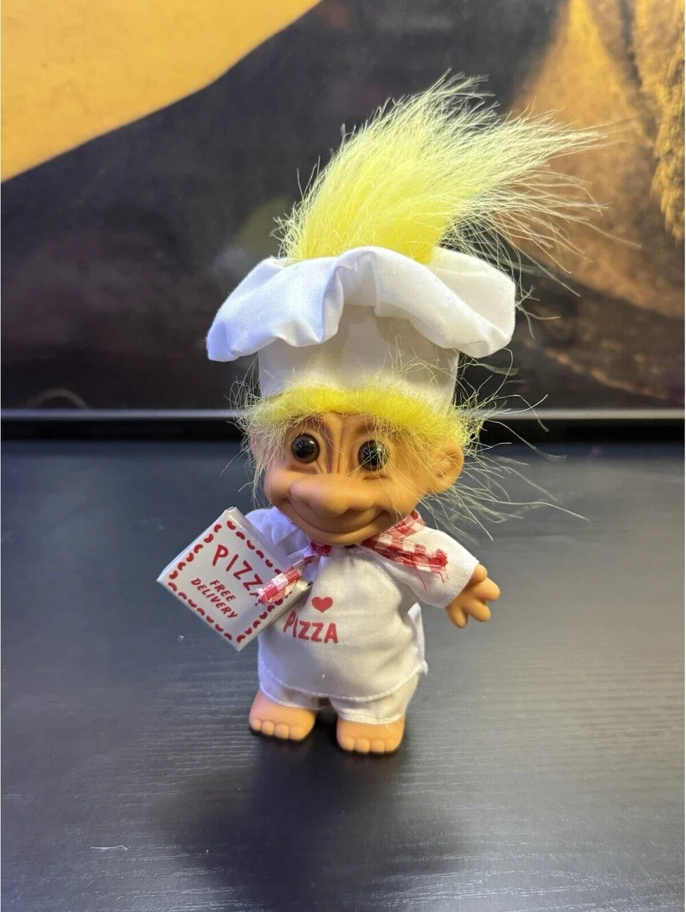 Vintage Russ Pizza Chef Troll Doll Yellow Hair White Uniform Box Item 18417